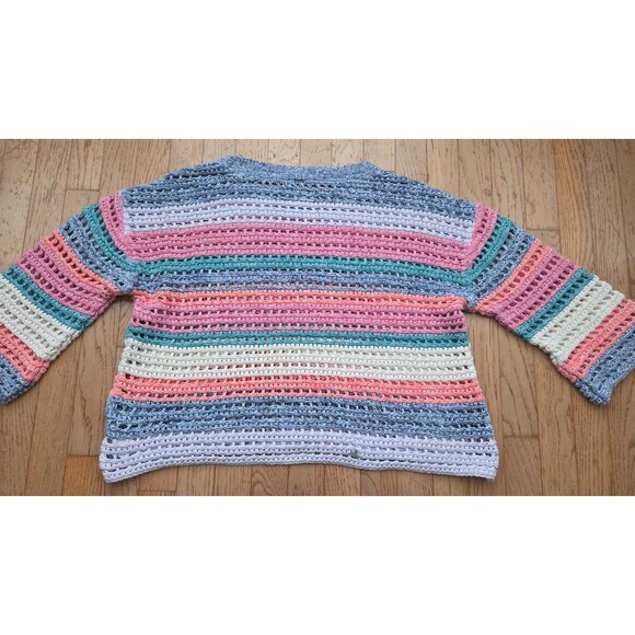 GAP Bell Sleeve Crochet Pullover Sweater Colorful Stripes Women's XL - Picture 6 of 7
